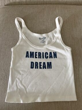 Brandy Melville White Tank Top with Navy "American Dream" Print